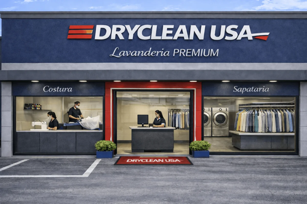 Modelo compacto de loja DryClean USA, em metragem reduzida