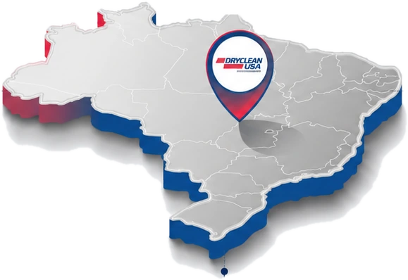 Mapa 3D do Brasil com a presença nacional da DryClean USA